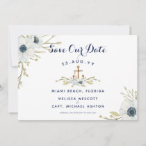 Watercolor Floral Anemone Navy Nautical Wedding Save The Date