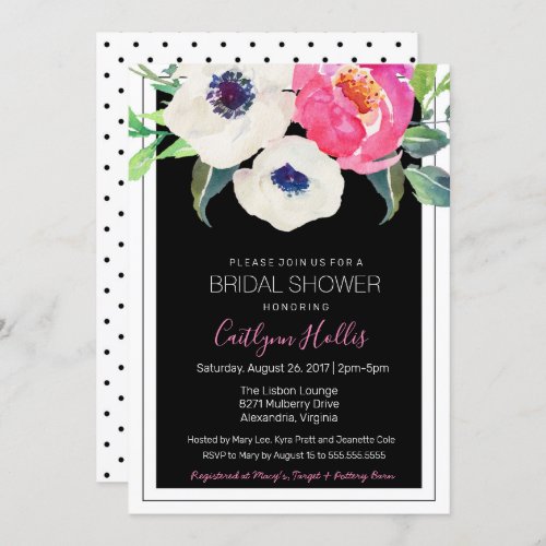 Watercolor Floral Anemone  Peony Bridal Shower Invitation