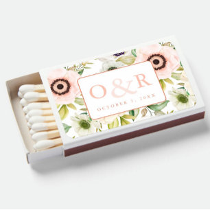 Watercolor Floral Anemones Monogram Wedding Favor Matchboxes