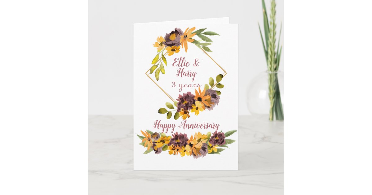 Watercolor Floral Anniversary Card for Couple | Zazzle