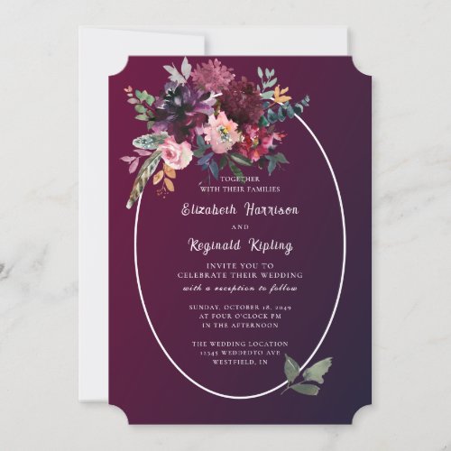 Watercolor Floral Antique Burgundy Wedding Invitation