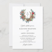 Watercolor Floral Antler Wreath Monogram Wedding Invitation (Front)
