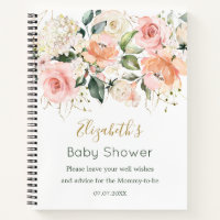 Watercolor Floral Apricot Pink Roses Baby Shower   Notebook