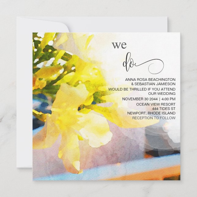 *~* Watercolor Floral AR15 QR RSVP Yellow WEDDING  Invitation (Front)