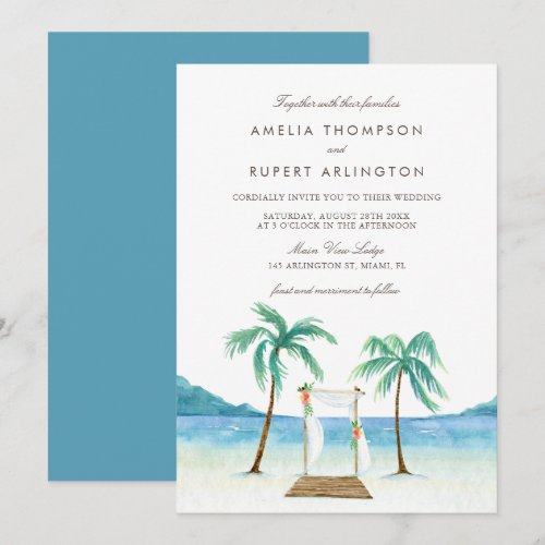 Watercolor Floral Arbor Tropical Beach Wedding