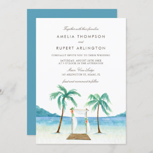 Watercolor Floral Arbor Tropical Beach Wedding Invitation