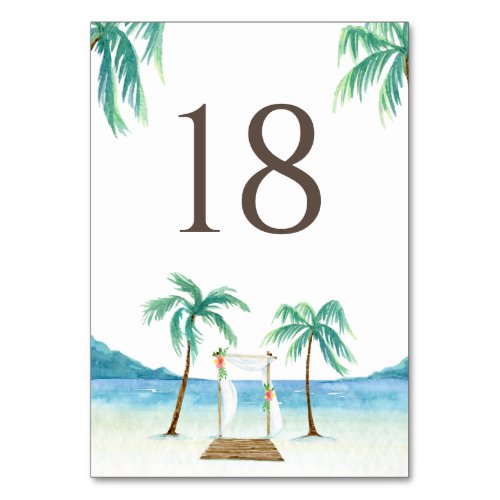 Watercolor Floral Arbor Tropical Beach Wedding Table Number