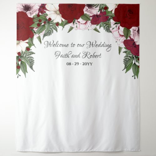 Watercolor Floral Arch Burgundy Blush Greenery Tapestry