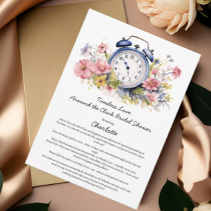 Watercolor Floral Around The Clock Bridal Shower Invitation