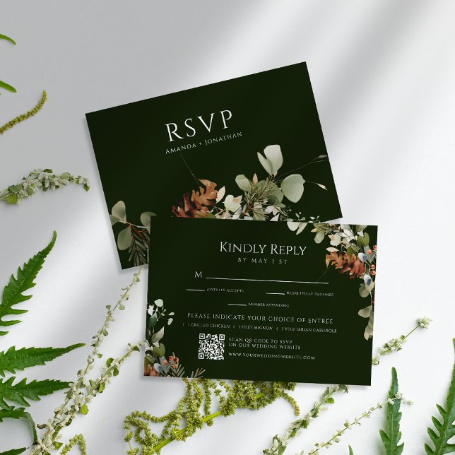Watercolor Floral Arrangements Green Wedding RSVP Card (Creator Uploaded)