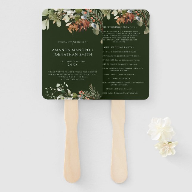 Watercolor Floral Arrangements Wedding Program Hand Fan (Front and Back)
