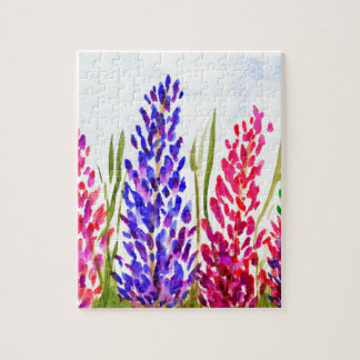 Watercolor Floral Art Lupine Wildflowers Purple Jigsaw Puzzle