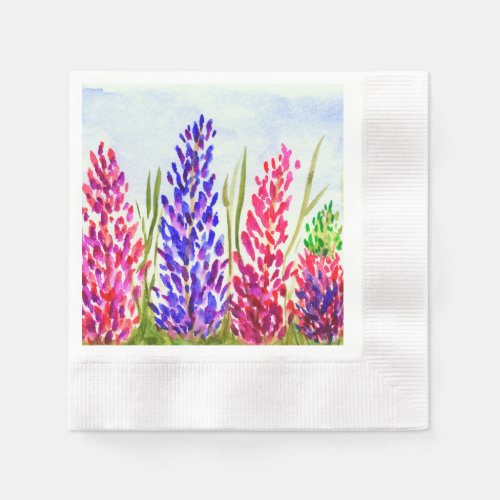 Watercolor Floral Art Lupine Wildflowers Purple Napkins