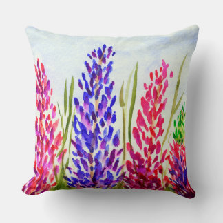Watercolor Floral Art Lupine Wildflowers Purple Throw Pillow