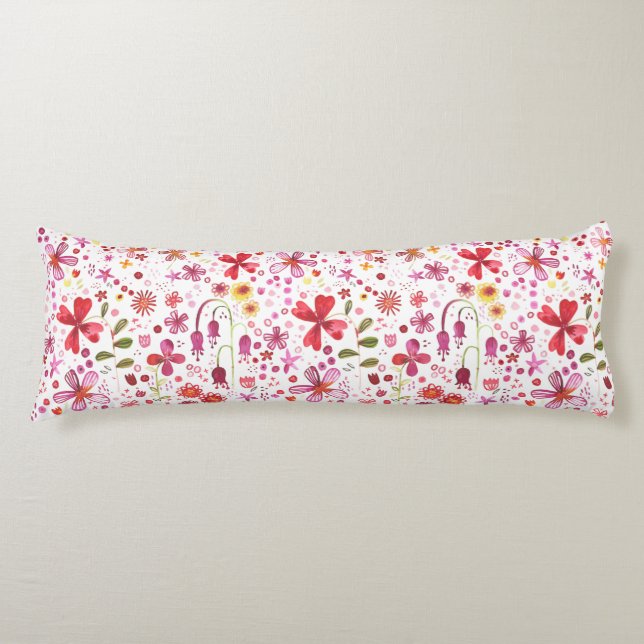 Watercolor Floral Art Modern Pattern Body Pillow (Front)