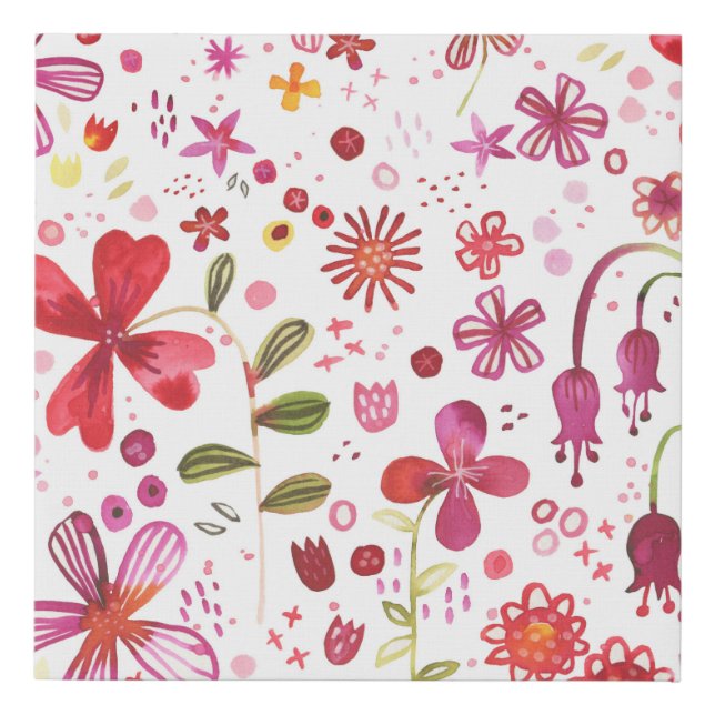 Watercolor Floral Art Modern Pattern Faux Canvas Print (Front)