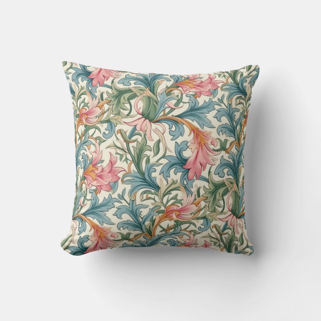 Watercolor Floral Art Nouveau Wallpaper Design Throw Pillow (Front)