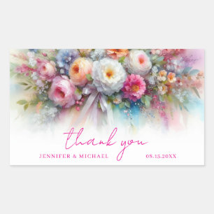 Watercolor Floral Art Thank You Your Custom Text Rectangular Sticker
