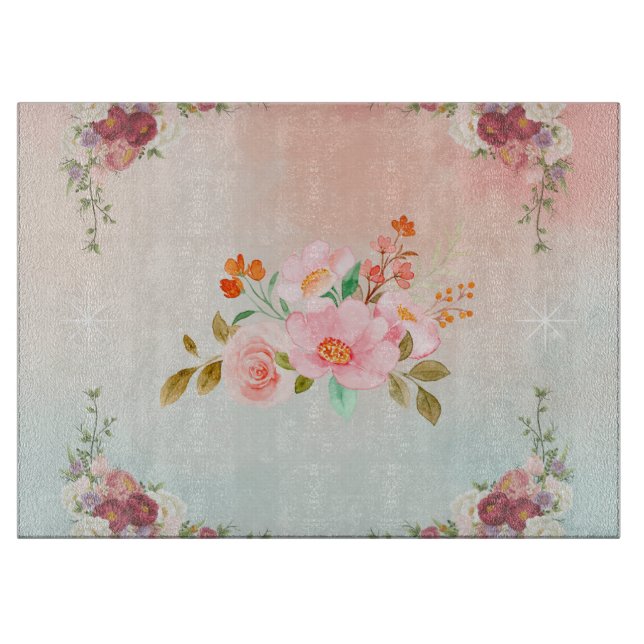 Watercolor Floral Artwork, Flourishing Flowers Cutting Board (Front)