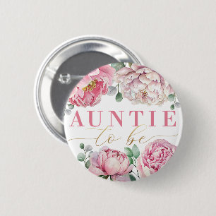 Watercolor Floral “Auntie to Be” Baby Shower Button
