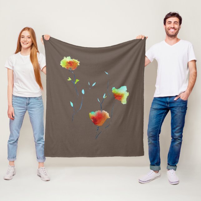 Watercolor floral Autumn art theme flower Fleece Blanket (In Situ)