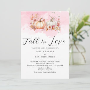Watercolor Floral Autumn Pink Pumpkin Fall Wedding Invitation