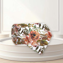 Watercolor Floral Autumn Spice Color Flowers Neck Tie