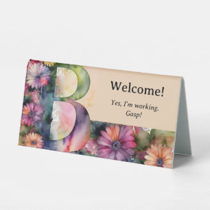 Watercolor Floral B Funny Office Desk Message Table Tent