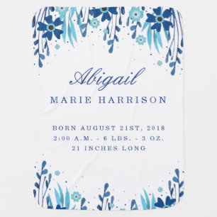 Watercolor Floral Baby Birth Announcement Blanket
