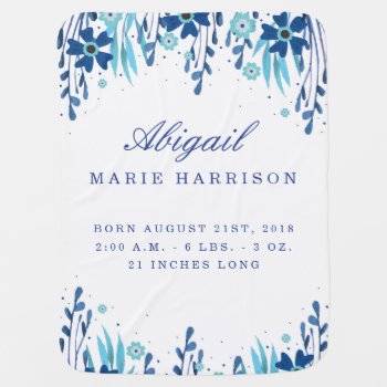 Watercolor Floral Baby Birth Announcement Blanket by OS_Designs at Zazzle