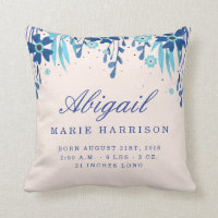 Watercolor Floral Baby Birth Announcement Pillow