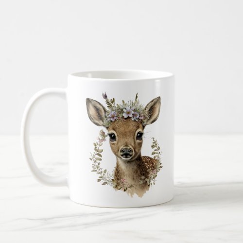 Watercolor Floral Baby Deer Cute Coffee Mug