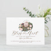 Watercolor Floral Baby Girl Bird Nest Baby Shower Invitation (Standing Front)