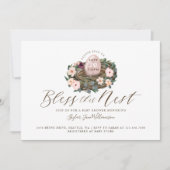 Watercolor Floral Baby Girl Bird Nest Baby Shower Invitation (Front)