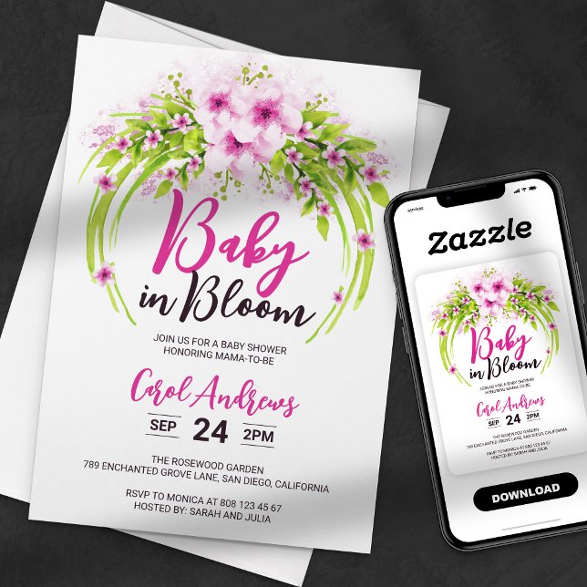 Watercolor Floral Baby in Bloom Baby Shower Invitation (Creator Uploaded)