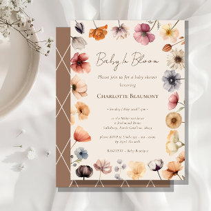 Watercolor Floral Baby In Bloom Beige Baby Shower Invitation