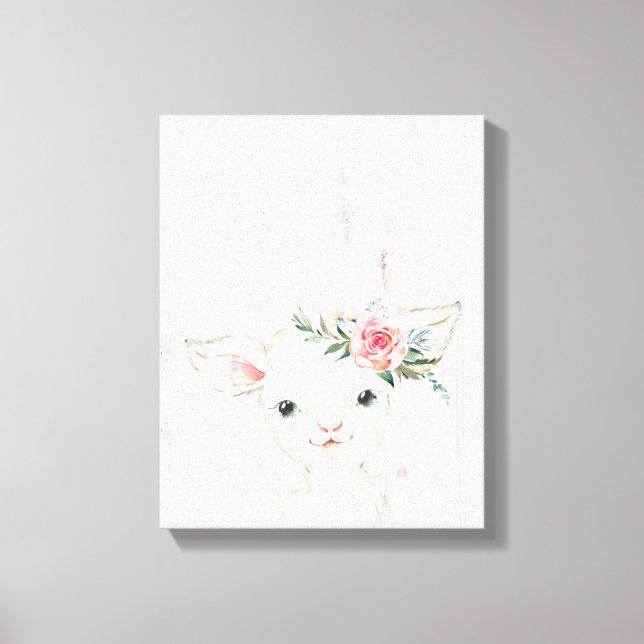 Watercolor Floral Baby Lamb Canvas Print (Front)