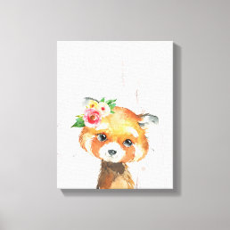 Watercolor Floral Baby Red Panda Baby Animals Canvas Print