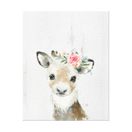 Watercolor Floral Baby Reindeer Baby Animals Canvas Print