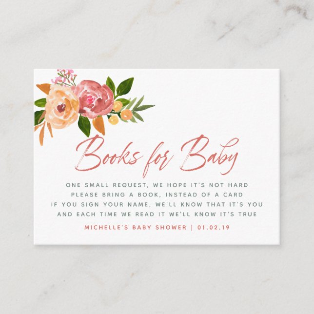 Watercolor floral Baby Shower Book Request Enclosure Card (Front)