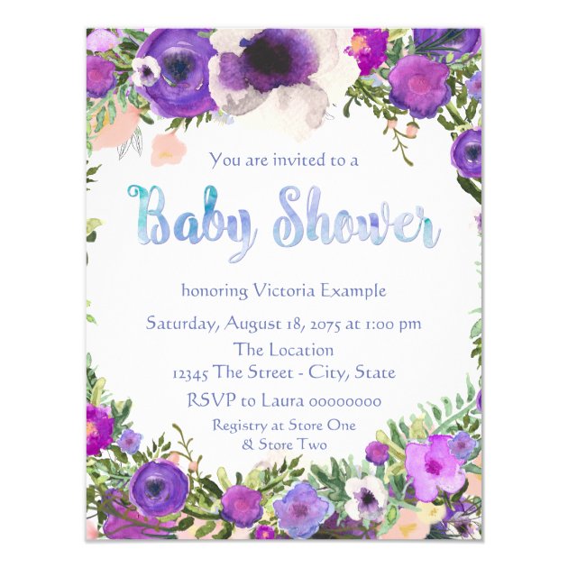 Watercolor Floral Baby Shower Invitation