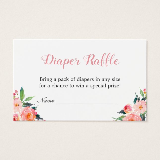 Watercolor Floral Baby Shower Diaper Raffle Ticket (Front)
