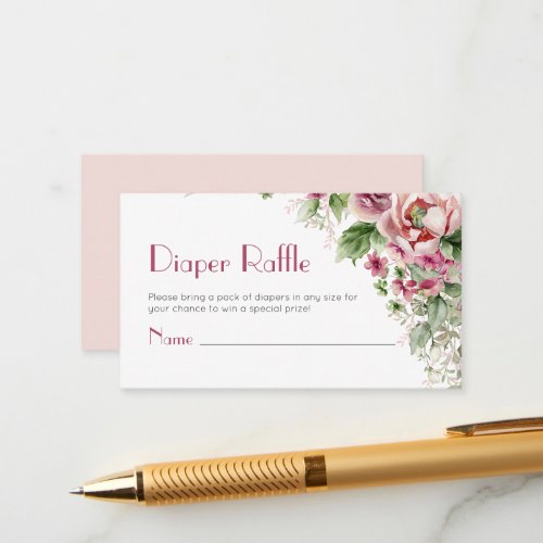 Watercolor Floral Baby Shower Diaper Raffle Ticket Enclosure Card