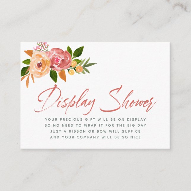 Watercolor floral Baby Shower Display Shower Enclosure Card (Front)