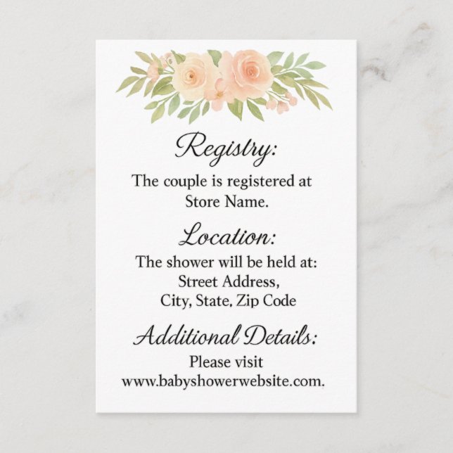 Watercolor Floral Baby Shower Enclosure Card (Front)