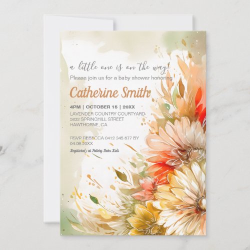 Watercolor Floral Baby Shower Fall Oil Painting Invitation