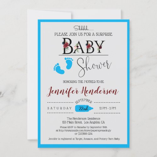 Watercolor Floral Baby Shower for Boy Invitation