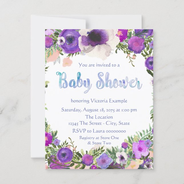 Watercolor Floral Baby Shower Invitation (Front)