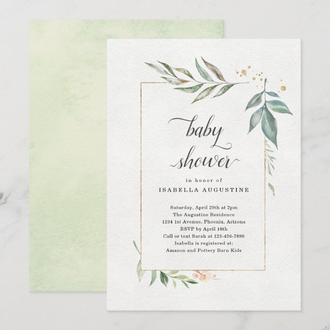 Watercolor Floral Baby Shower Invitation (Front/Back)