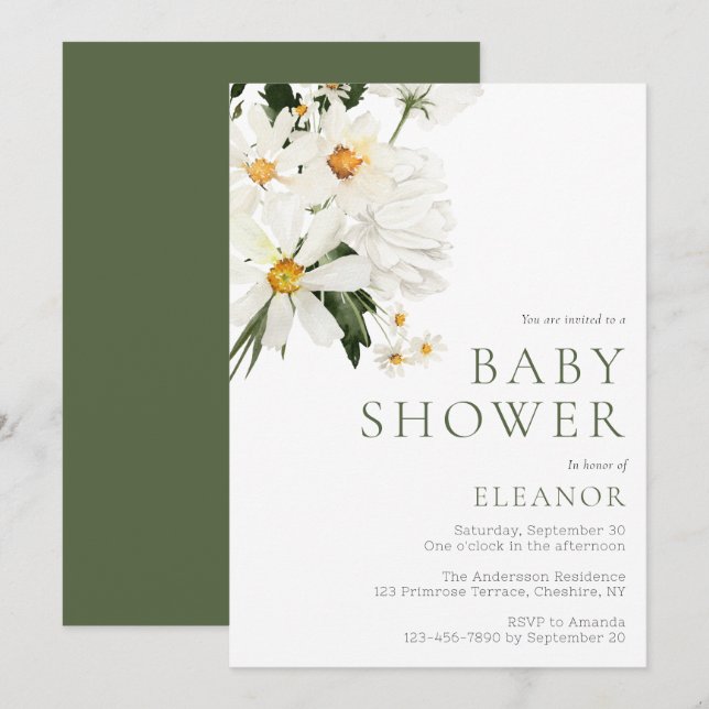 Watercolor Floral Baby Shower Invitation (Front/Back)